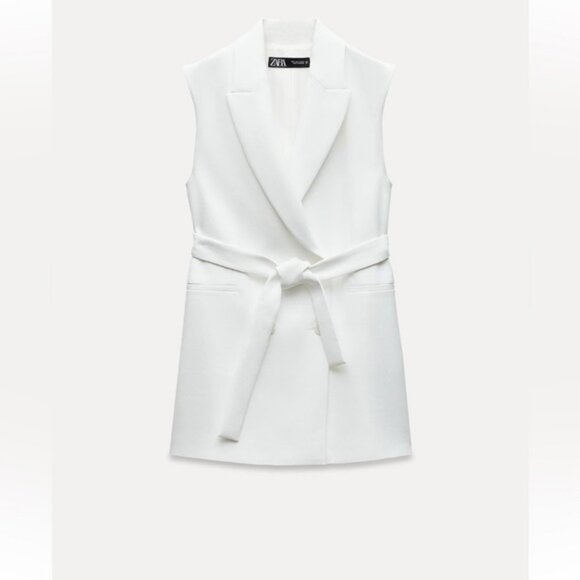 ZARA LONG BELTED DOUBLE BREASTED VEST - Picture 4 of 7
